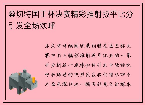 桑切特国王杯决赛精彩推射扳平比分引发全场欢呼